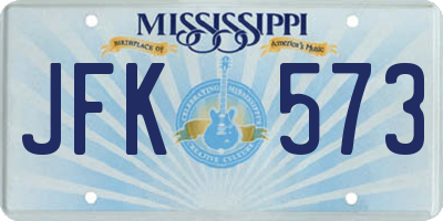 MS license plate JFK573