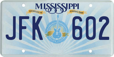 MS license plate JFK602
