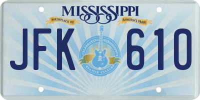 MS license plate JFK610
