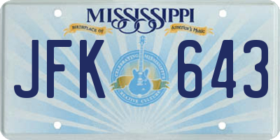 MS license plate JFK643