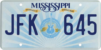 MS license plate JFK645