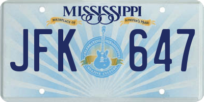 MS license plate JFK647