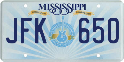 MS license plate JFK650