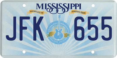 MS license plate JFK655