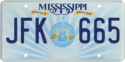 MS license plate JFK665