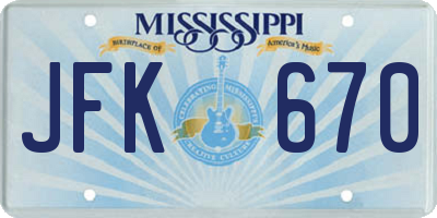 MS license plate JFK670