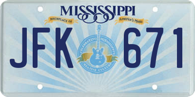 MS license plate JFK671