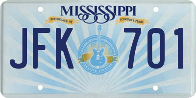 MS license plate JFK701