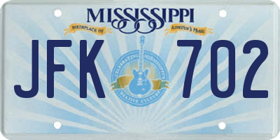 MS license plate JFK702