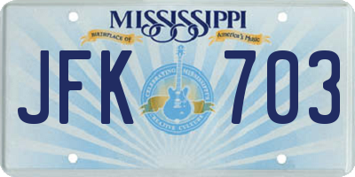 MS license plate JFK703