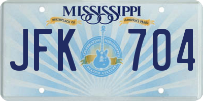 MS license plate JFK704