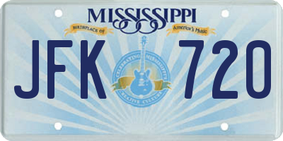 MS license plate JFK720