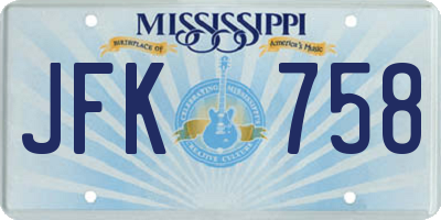 MS license plate JFK758