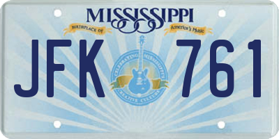 MS license plate JFK761