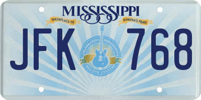 MS license plate JFK768