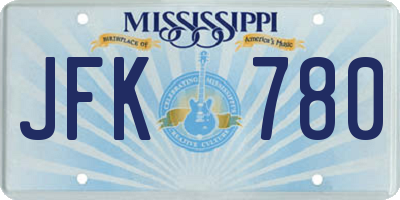 MS license plate JFK780