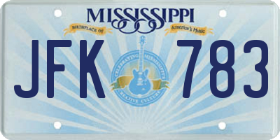 MS license plate JFK783