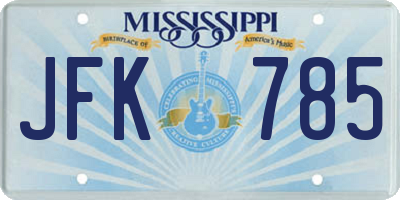 MS license plate JFK785