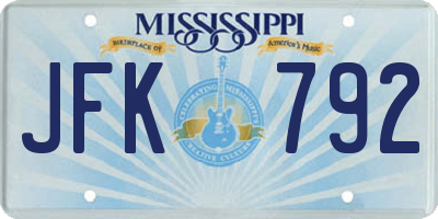 MS license plate JFK792