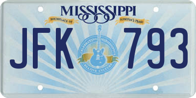 MS license plate JFK793