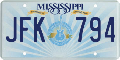 MS license plate JFK794