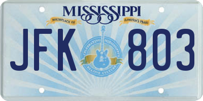 MS license plate JFK803