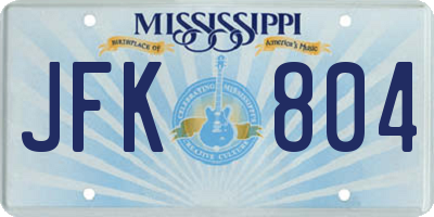 MS license plate JFK804