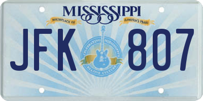 MS license plate JFK807