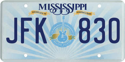 MS license plate JFK830
