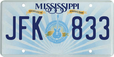 MS license plate JFK833