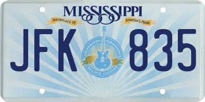 MS license plate JFK835