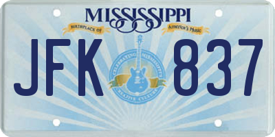 MS license plate JFK837