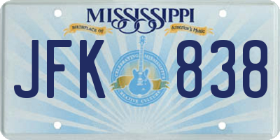 MS license plate JFK838