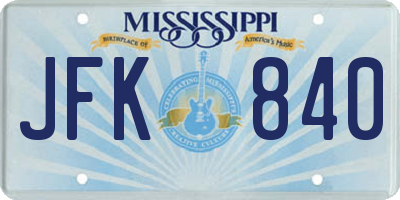 MS license plate JFK840