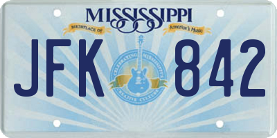 MS license plate JFK842
