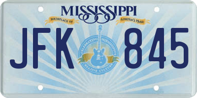 MS license plate JFK845