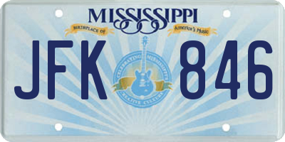 MS license plate JFK846