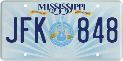 MS license plate JFK848