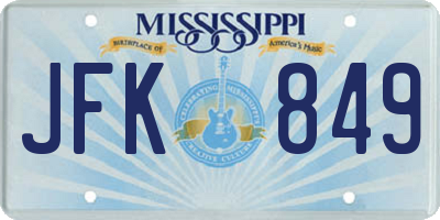 MS license plate JFK849