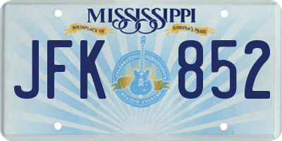 MS license plate JFK852