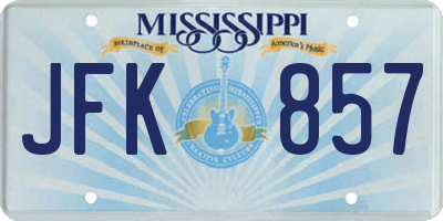 MS license plate JFK857