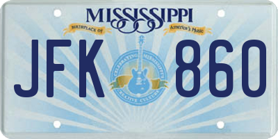 MS license plate JFK860