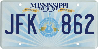 MS license plate JFK862