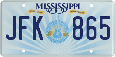 MS license plate JFK865