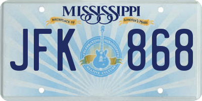 MS license plate JFK868