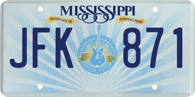 MS license plate JFK871