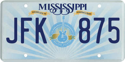 MS license plate JFK875