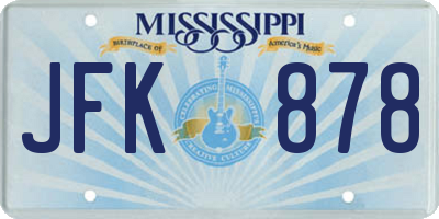 MS license plate JFK878