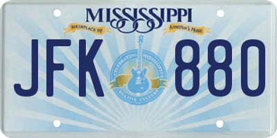 MS license plate JFK880