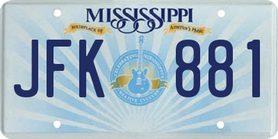 MS license plate JFK881